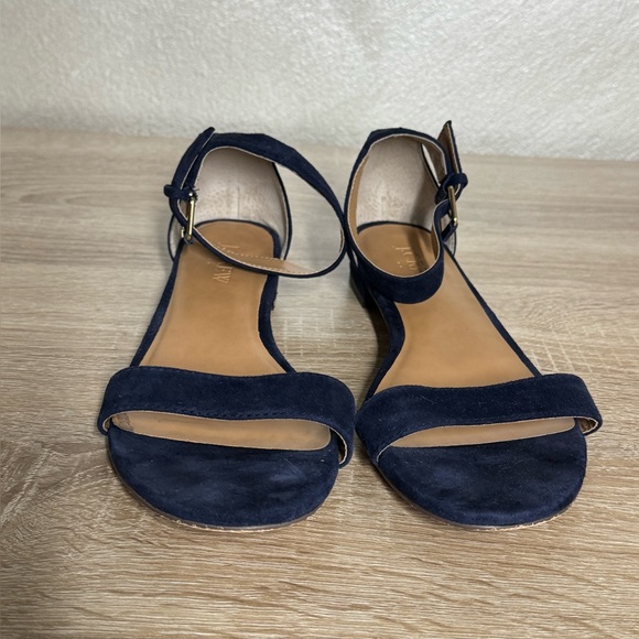 J.Crew Women 8.5 Hadley Blue Suede Flat Ankle Strap Sandals - Picture 2 of 10